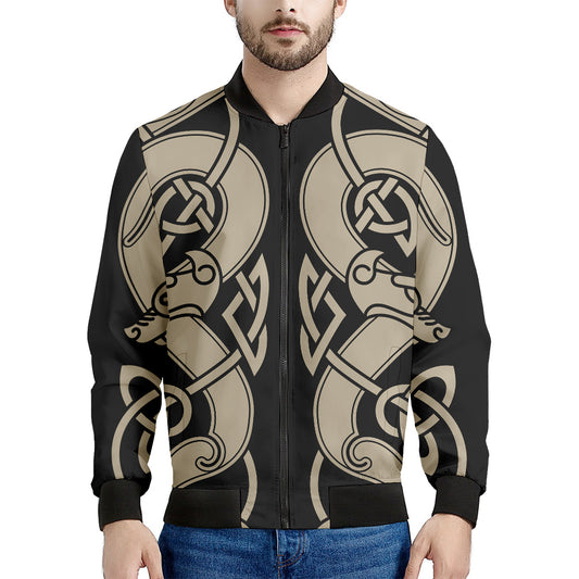 Viking Wolves Symbol Print Men's Bomber Jacket
