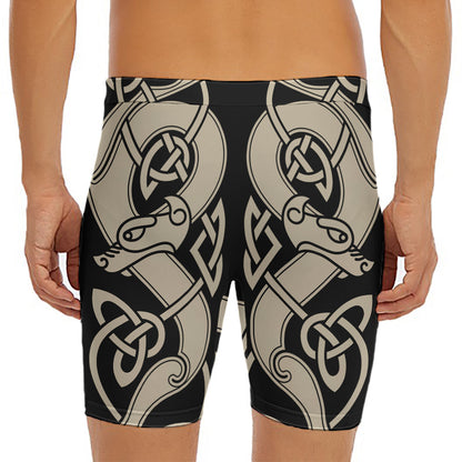 Viking Wolves Symbol Print Men's Long Boxer Briefs