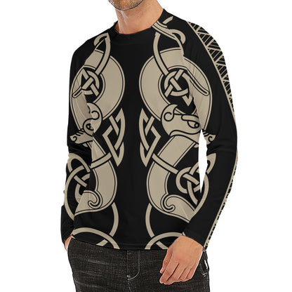 Viking Wolves Symbol Print Men's Long Sleeve Rash Guard