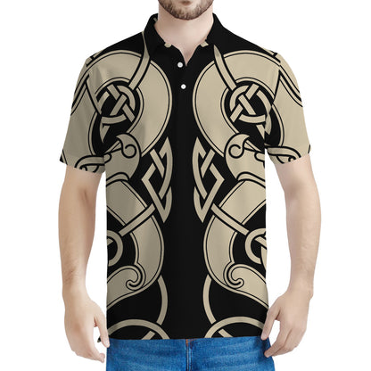Viking Wolves Symbol Print Men's Polo Shirt