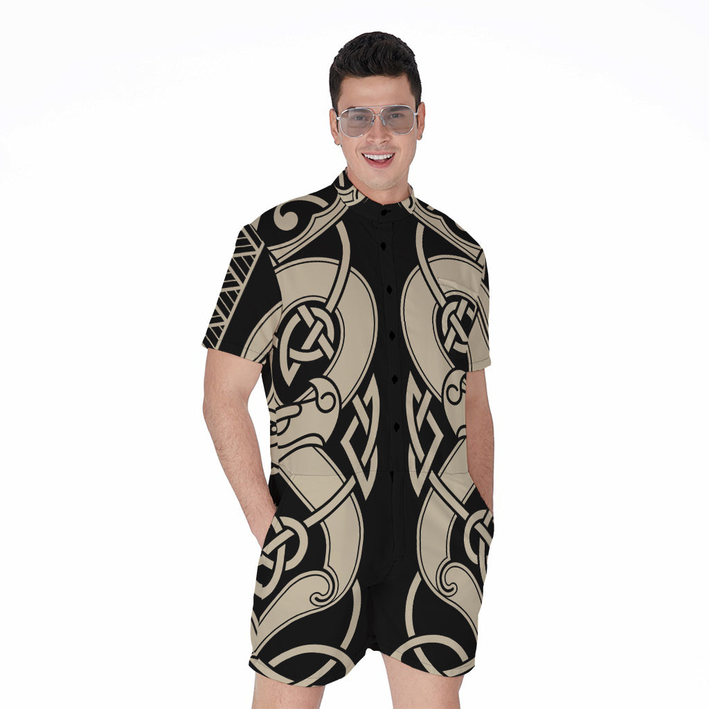 Viking Wolves Symbol Print Men's Rompers