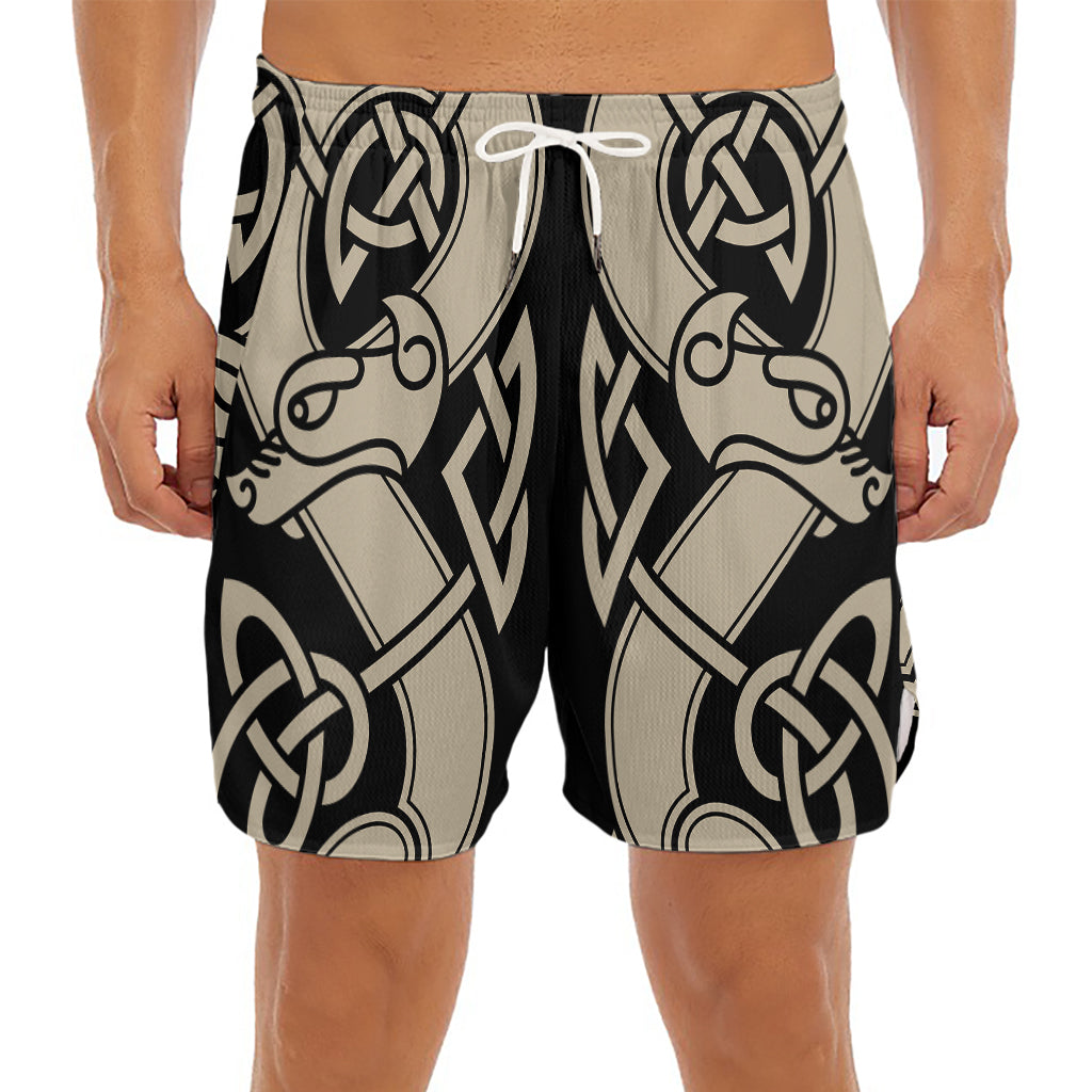 Viking Wolves Symbol Print Men's Split Running Shorts