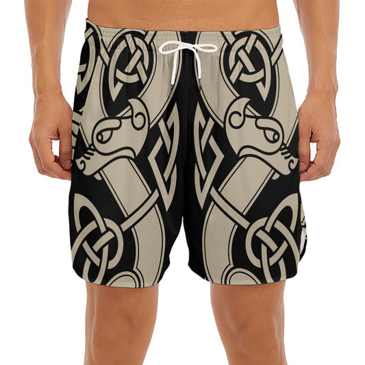 Viking Wolves Symbol Print Men's Split Running Shorts