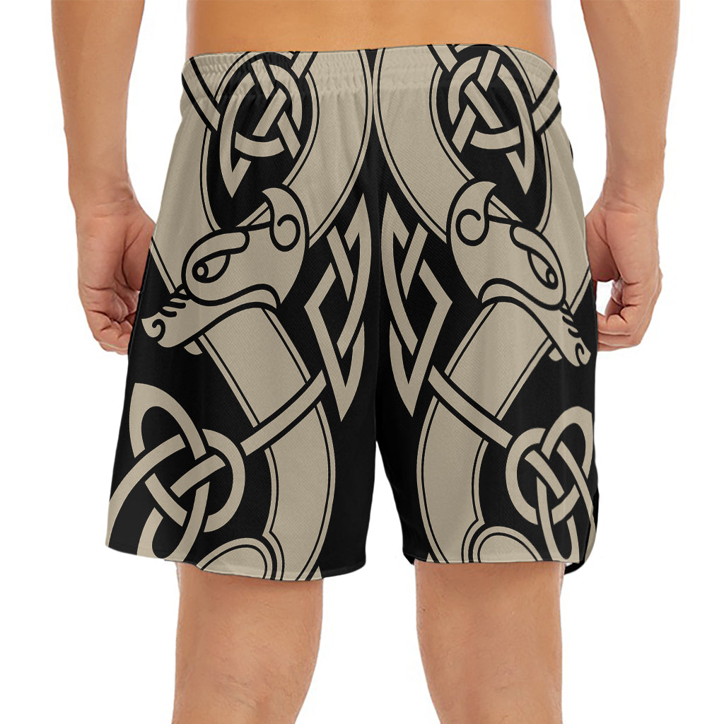 Viking Wolves Symbol Print Men's Split Running Shorts
