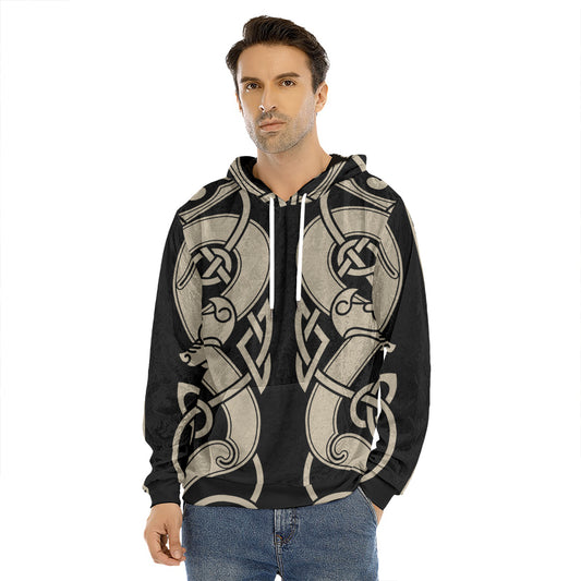 Viking Wolves Symbol Print Men's Velvet Pullover Hoodie