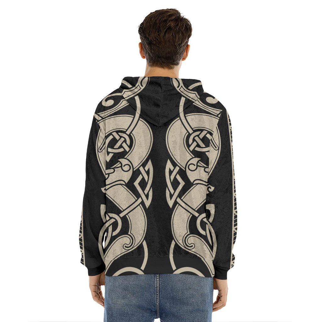 Viking Wolves Symbol Print Men's Velvet Pullover Hoodie