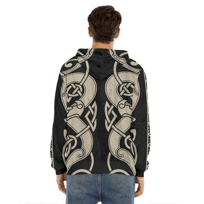 Viking Wolves Symbol Print Men's Velvet Pullover Hoodie