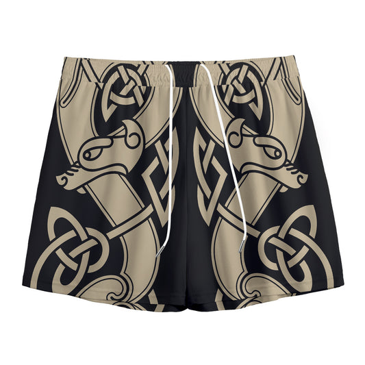 Viking Wolves Symbol Print Mesh Shorts