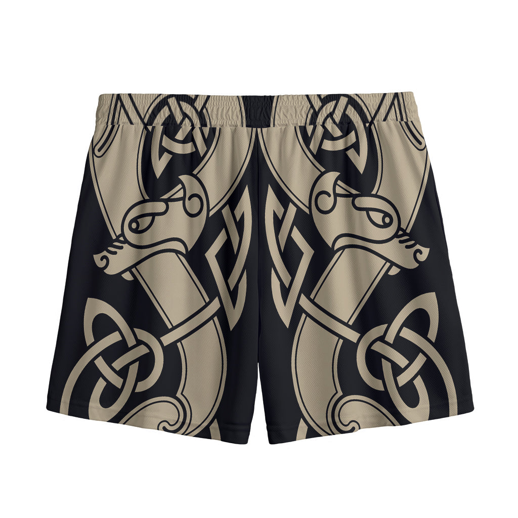 Viking Wolves Symbol Print Mesh Shorts