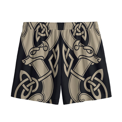 Viking Wolves Symbol Print Mesh Shorts