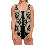 Viking Wolves Symbol Print One Piece Swimsuit