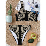Viking Wolves Symbol Print One Shoulder Bikini Top