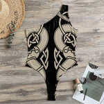 Viking Wolves Symbol Print One Shoulder Bodysuit