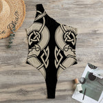 Viking Wolves Symbol Print One Shoulder Bodysuit