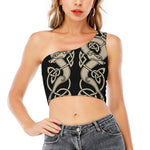 Viking Wolves Symbol Print One Shoulder Crop Top