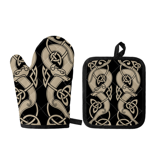 Viking Wolves Symbol Print Oven Mitt And Pot Holder Set