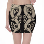Viking Wolves Symbol Print Pencil Mini Skirt