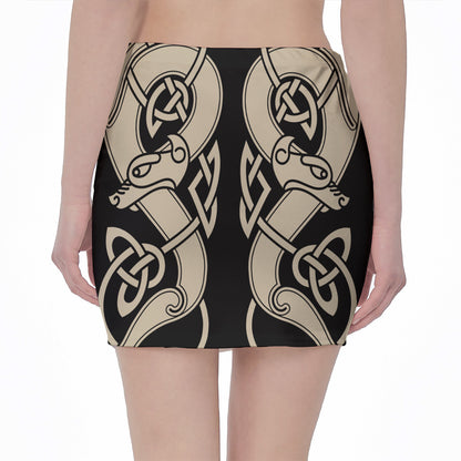 Viking Wolves Symbol Print Pencil Mini Skirt