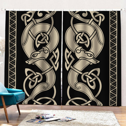 Viking Wolves Symbol Print Pencil Pleat Curtains