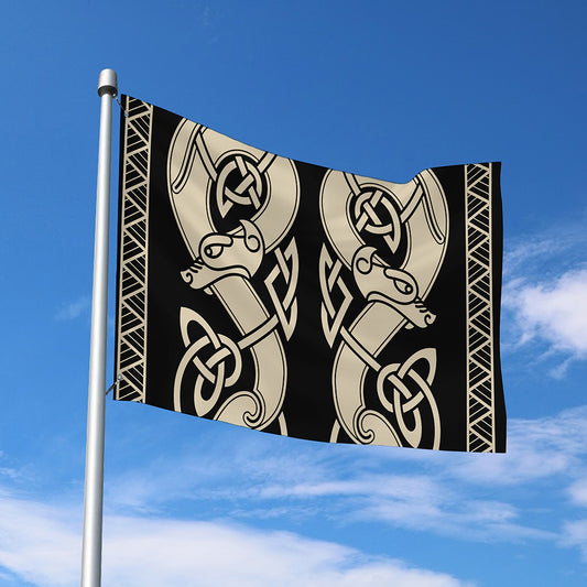 Viking Wolves Symbol Print Polyester Flag