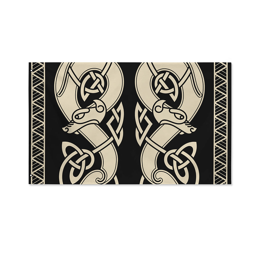 Viking Wolves Symbol Print Polyester Flag