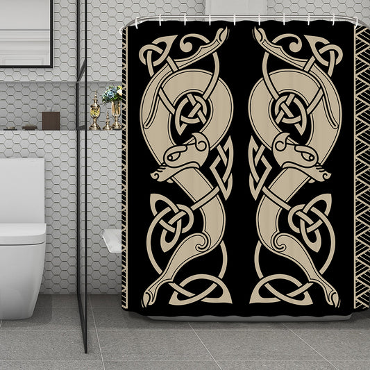 Viking Wolves Symbol Print Polyester Shower Curtain