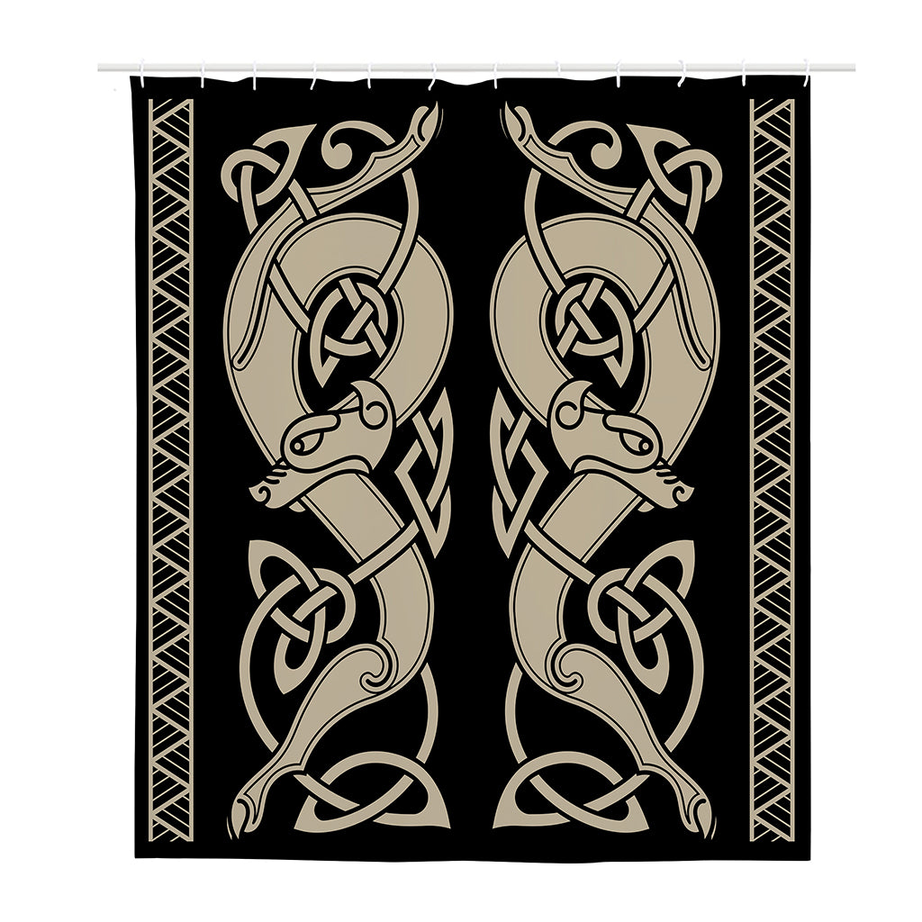 Viking Wolves Symbol Print Polyester Shower Curtain