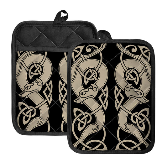Viking Wolves Symbol Print Pot Holders With Pocket