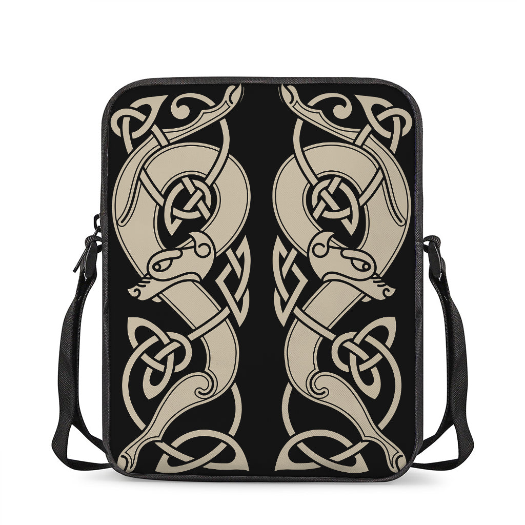 Viking Wolves Symbol Print Rectangular Crossbody Bag