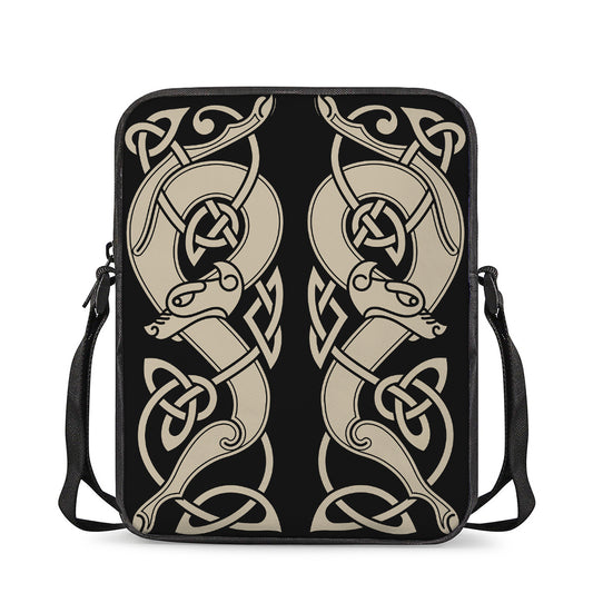 Viking Wolves Symbol Print Rectangular Crossbody Bag