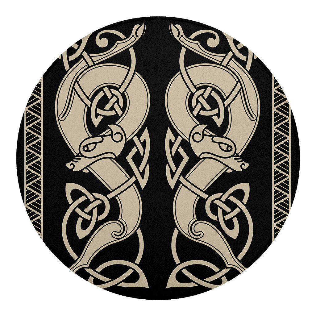Viking Wolves Symbol Print Round Blanket