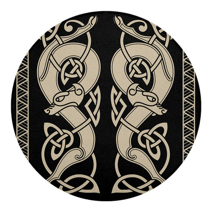 Viking Wolves Symbol Print Round Blanket