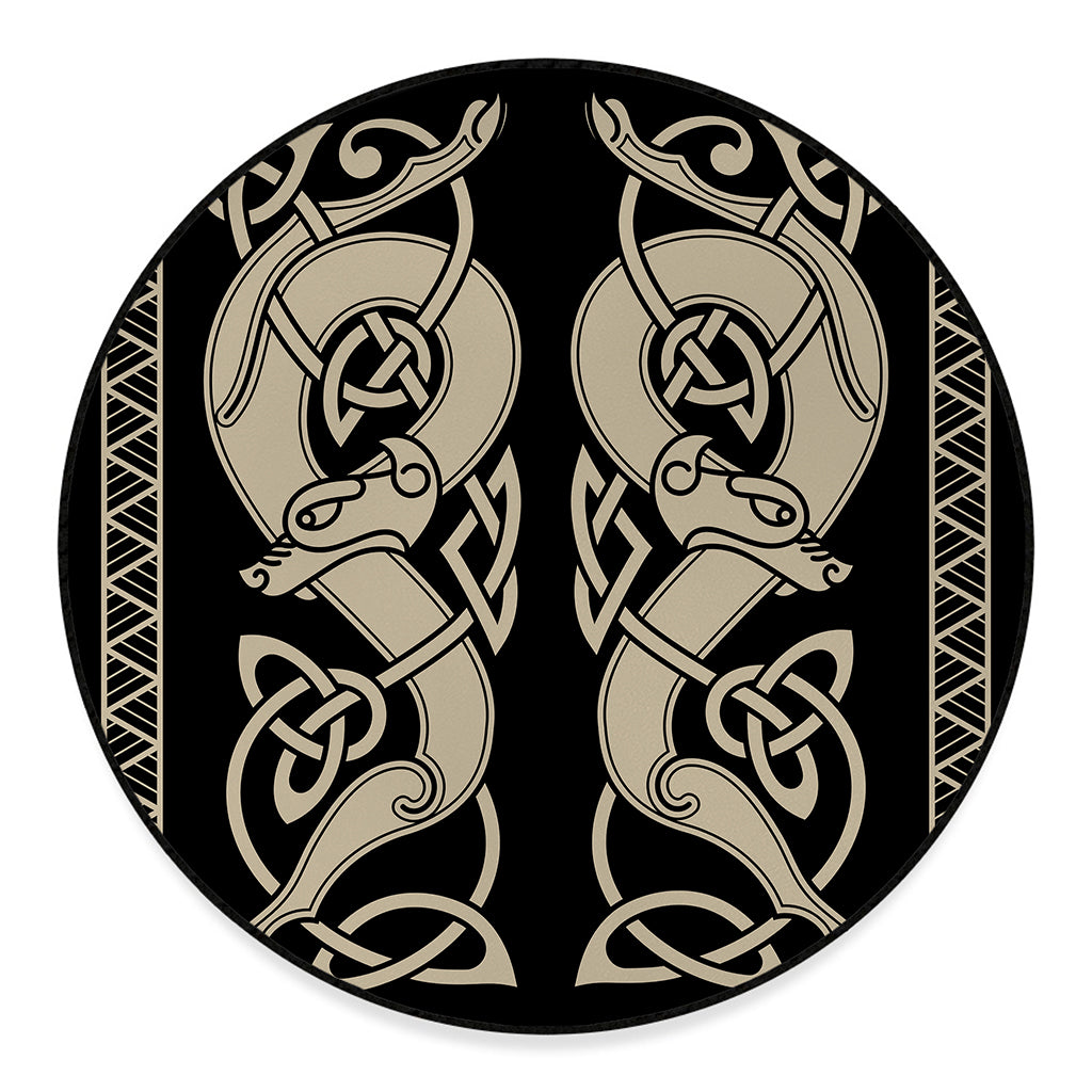 Viking Wolves Symbol Print Round Floor Mat