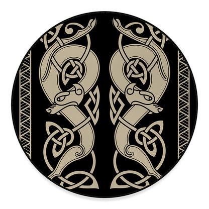 Viking Wolves Symbol Print Round Floor Mat