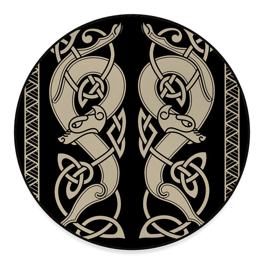 Viking Wolves Symbol Print Round Floor Mat