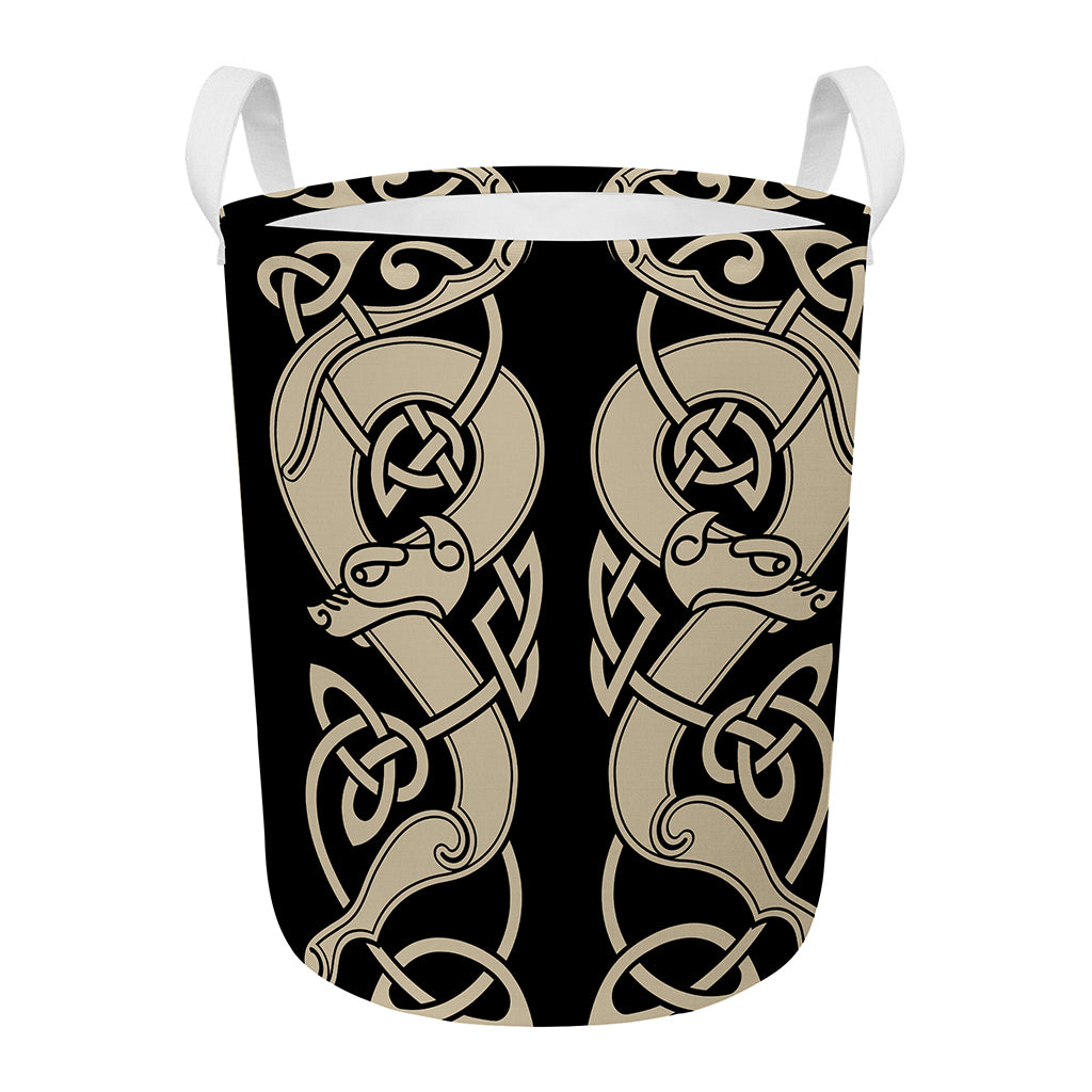 Viking Wolves Symbol Print Round Laundry Basket