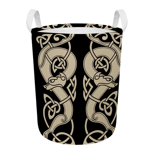 Viking Wolves Symbol Print Round Laundry Basket