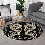 Viking Wolves Symbol Print Round Rug