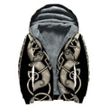 Viking Wolves Symbol Print Sherpa Lined Zip Up Hoodie