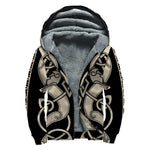 Viking Wolves Symbol Print Sherpa Lined Zip Up Hoodie