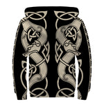 Viking Wolves Symbol Print Sherpa Lined Zip Up Hoodie