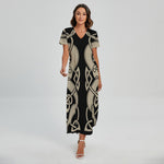 Viking Wolves Symbol Print Short Sleeve Maxi Dress