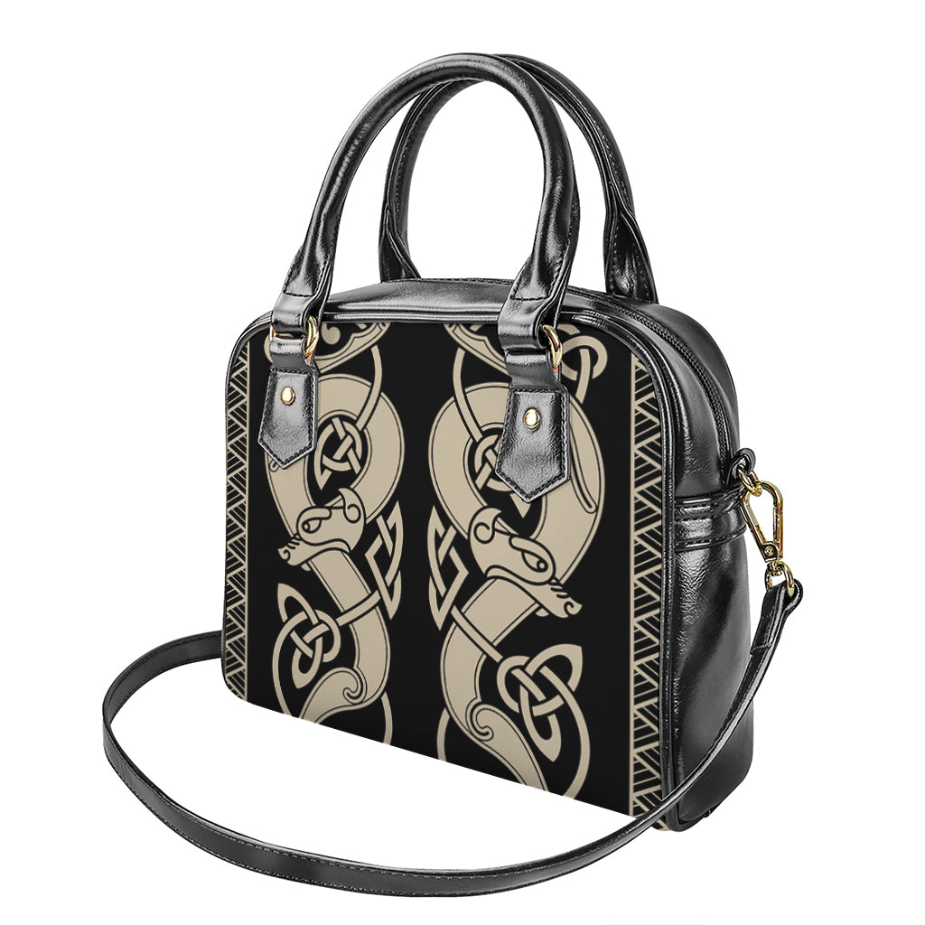 Viking Wolves Symbol Print Shoulder Handbag