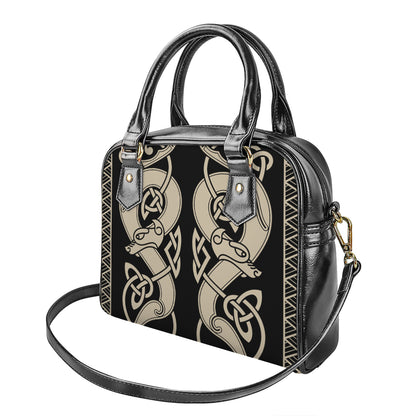 Viking Wolves Symbol Print Shoulder Handbag