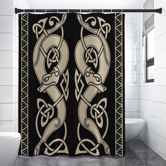 Viking Wolves Symbol Print Shower Curtain