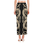 Viking Wolves Symbol Print Side Slit Maxi Skirt