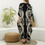 Viking Wolves Symbol Print Silk V-Neck Kaftan Dress