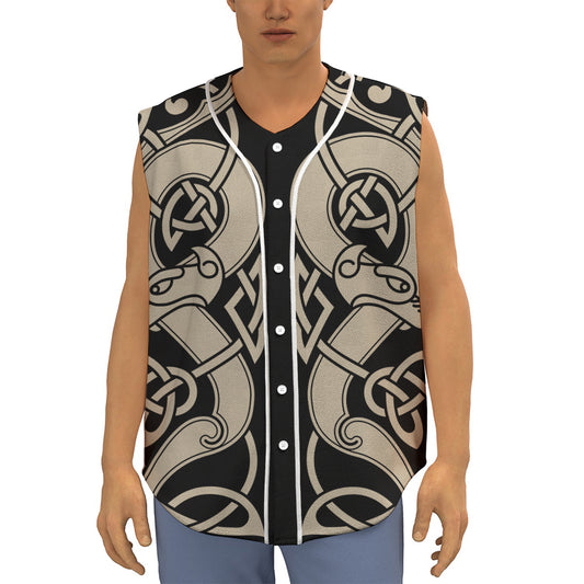 Viking Wolves Symbol Print Sleeveless Baseball Jersey