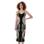 Viking Wolves Symbol Print Slim Fit Midi Cami Dress