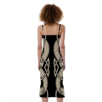 Viking Wolves Symbol Print Slim Fit Midi Cami Dress